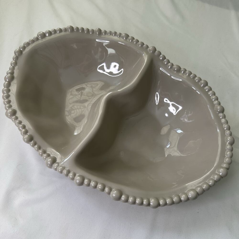 Melamine Oval Divided Serving Bowl - Beige- Scallop Edge - Home Expressions